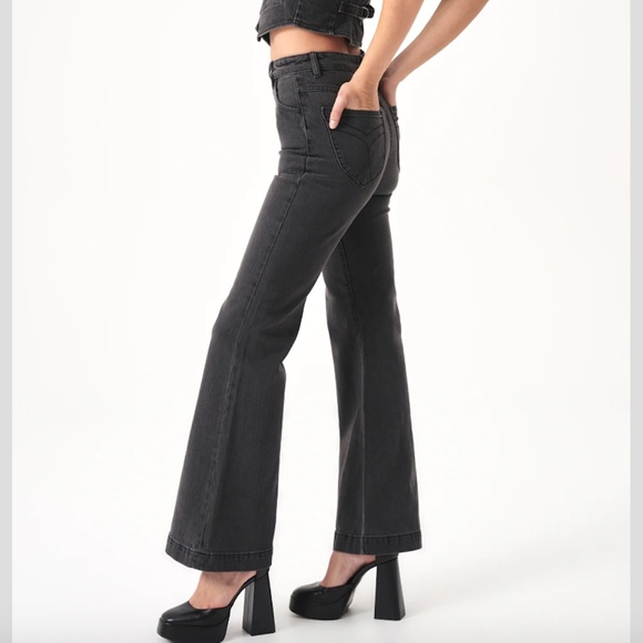 Rollas Eastcoast Flare Wide Leg Crop Jeans Womens Vintage Washed Black - Picture 4 of 13